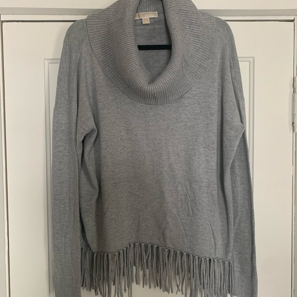 MICHAEL Michael Kors Gray Cowl Neck Sweater with Fringe